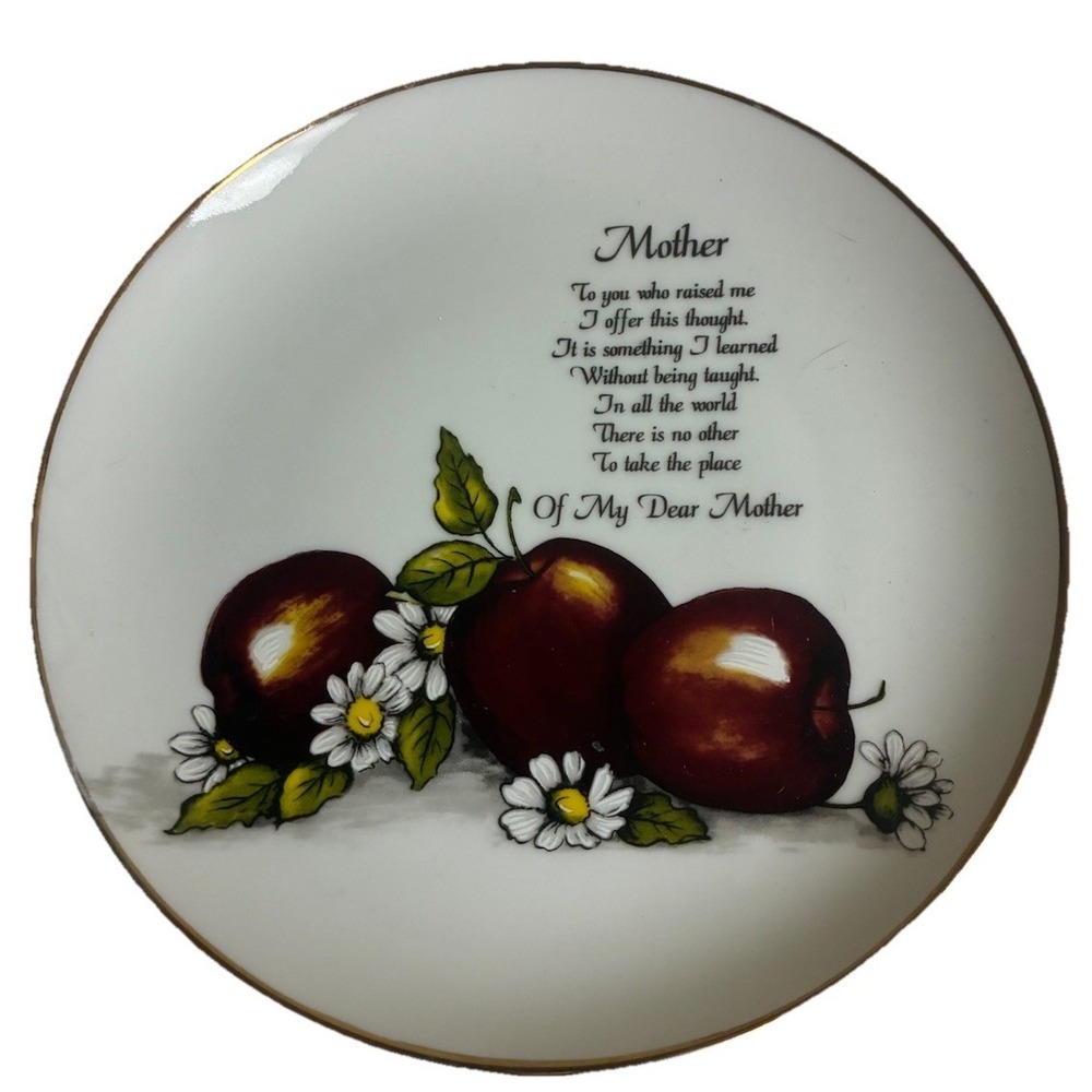 Mother's Day Plate Keepsake Apples Flowers Daisies 8"